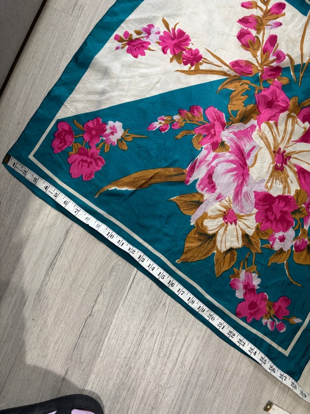Silk Floral Teal & Pink Neck Scarf - Picture 6 of 10